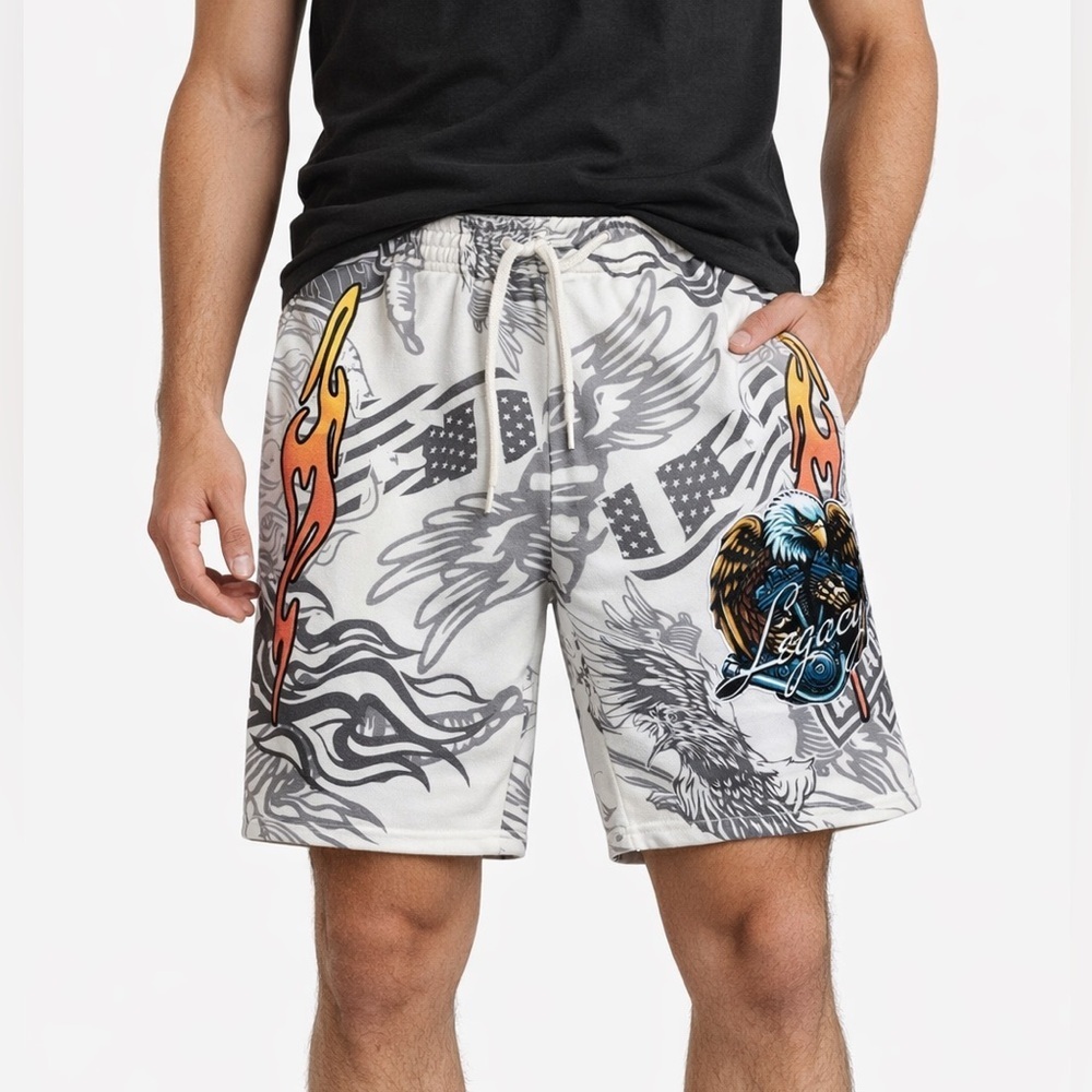 Black Pike Men’s Graphic Sweat Shorts Size L 9” Inseam Drawstring Pockets